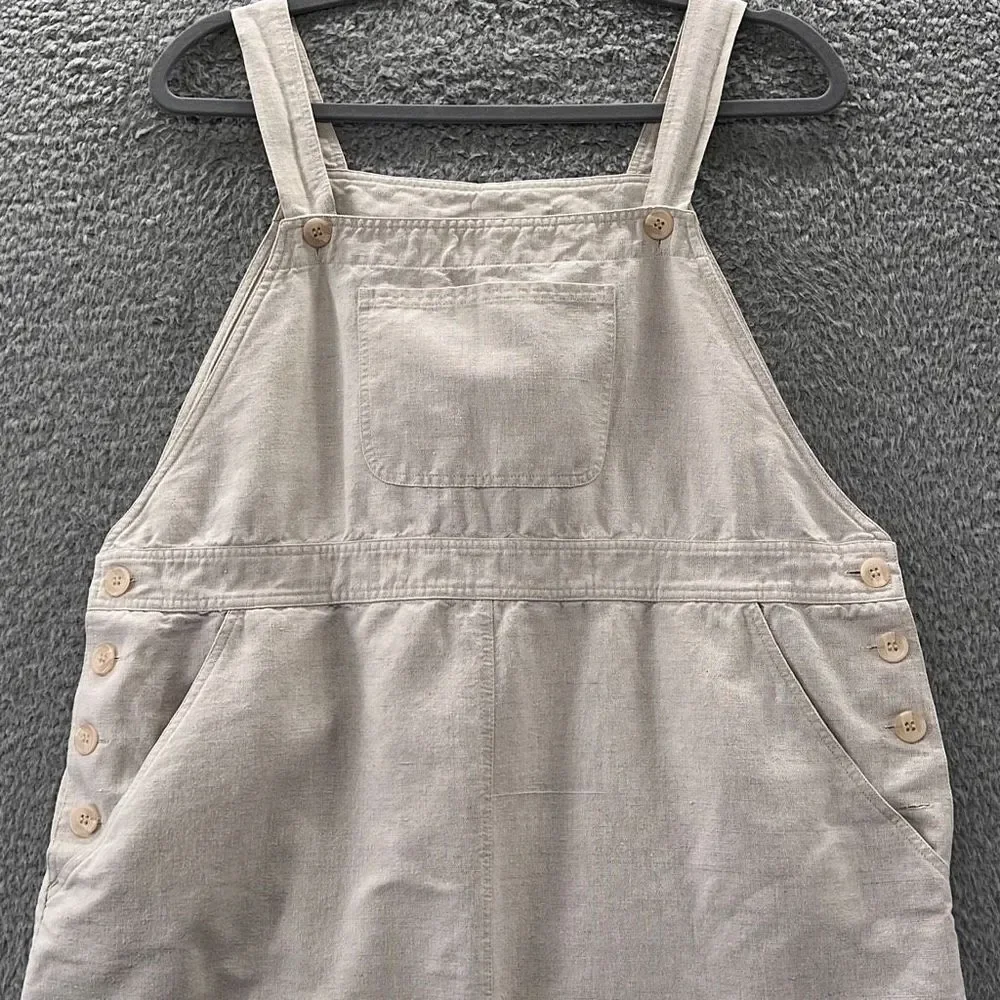 Vintage 90s Linen Blend Pinafore Jumper Maxi Dress Sleeveless Overall Indie - Picture 2 of 14